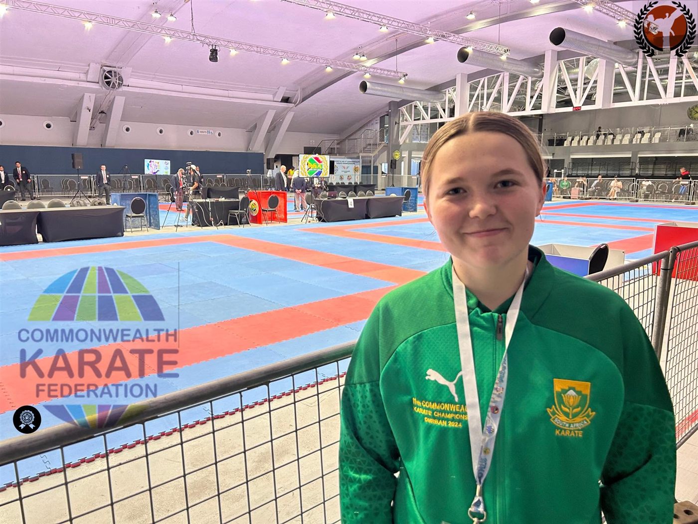 KarateZone athlete in a South African team jacket at the Commonwealth Karate Championships